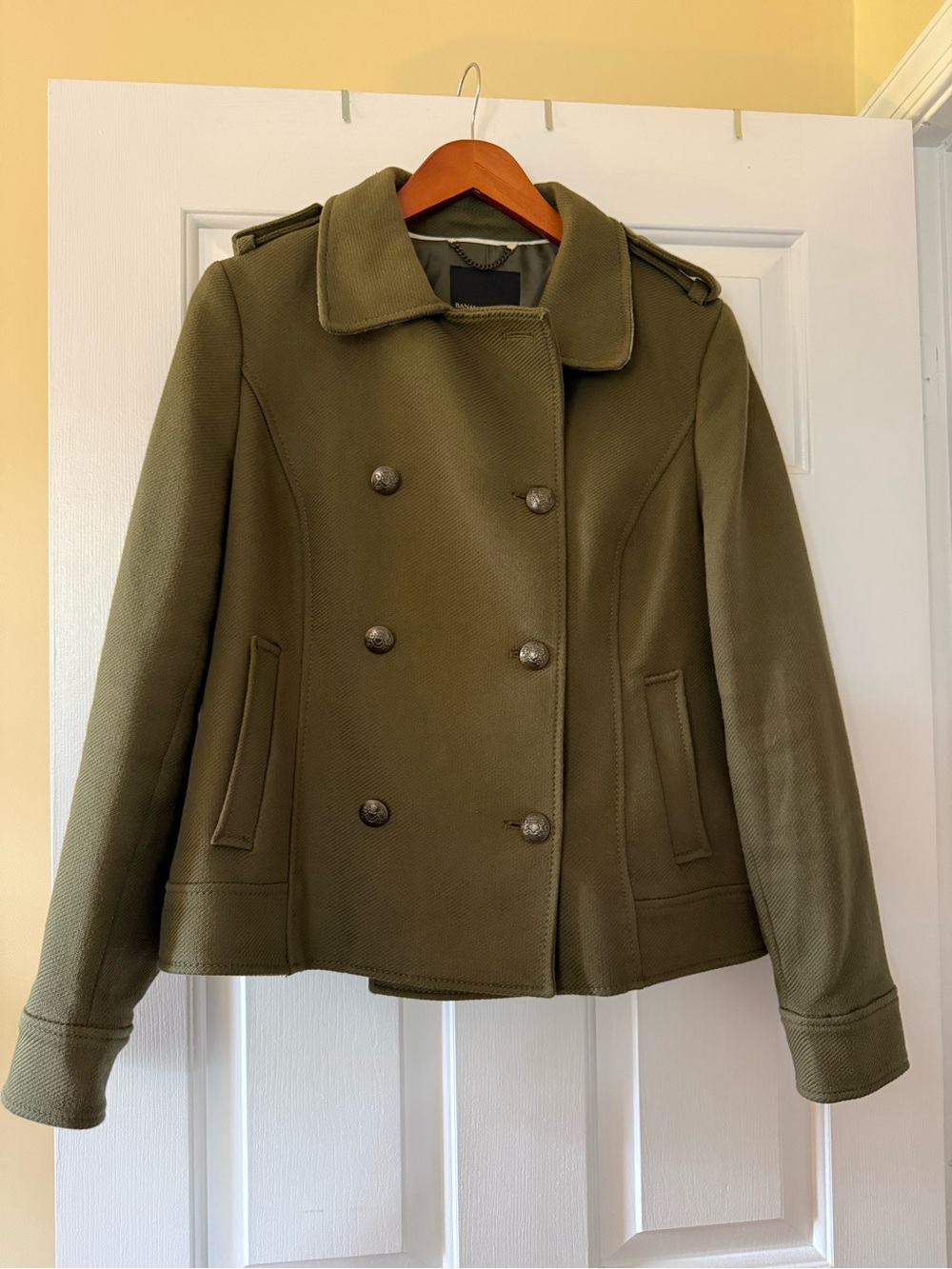 Banana Republic Olive Green Double-Breasted Peacoat